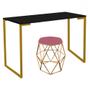 Imagem de Mesa Aparador Stan Industrial Buffet Balcão com Puff Luna Suede Rose Gold Dourado Tampo Preto - Ahazzo Móveis