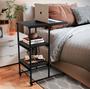 Imagem de Mesa Auxiliar Para Cama Sofá Com Rodízio E Prateleiras Aço/MDF Estilo Industrial