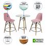Imagem de Mesa Bistrô Eames Eiffel Vidro com 2 Banquetas Rosas de Madeira