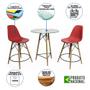Imagem de Mesa Bistrô Eames Eiffel Vidro com 2 Banquetas Vermelhas de Madeira