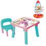 Imagem de Mesa C/Cadeira Infantil Unicórnio + Jogo Foguete Encaixe