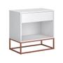 Imagem de Mesa Cabeceira Malta Branco para Cama Casal com Pés de Ferro Estilo Industrial Cobre