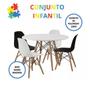 Imagem de Mesa Com 4 Cadeiras Branca e Preta Para Criança Eames Redondo Infantil