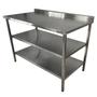 Imagem de Mesa de Aço Inox Industrial 120x60x90 cm com 2 Prateleiras Plano Liso com Espelho Nortinox