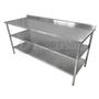 Imagem de Mesa de Aço Inox Industrial 150x70x90 cm com 2 Prateleiras Plano Liso com Espelho Nortinox