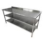 Imagem de Mesa de Aço Inox Industrial 190x70x90 cm com 2 Prateleiras Plano Liso com Espelho Nortinox