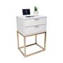 Mesa de Cabeceira Estilo Industrial 40cm Branco 2 Gavetas Pés Ferro Dourado Quarto Lateral Cama - FL DECOR Imagem de Mesa de Cabeceira Estilo Industrial 40cm Branco 2 Gavetas Pés Ferro Dourado Quarto Lateral Cama