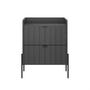Imagem de mesa de cabeceira para quarto com 2 gavetas moderna riscada MDF estilo industrial moriah 45cm base de ferro preto