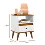 Imagem de Mesa de Cabeceira Quarto Apoio Lateral Cama Box Casal Estilo Decoração Retrô Ted 1 Gaveta - Branco/Nature