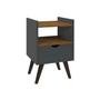 Imagem de Mesa De Cabeceira Quarto Retrô Pés Palito Com Nicho e 1 Gaveta - Classic Decor - Cor- Cinza Com Freijó - Lojas K7