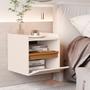 Imagem de Mesa De Cabeceira Suspensa Com 1 Porta  Minerva - Cor: Off White Com Nature - Lojas G2