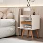 Imagem de Mesa de Cabeceira Suspensa / Com Pés Palito - Maitê - Cor: Off White Com Nature-Lojas G2