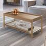 Imagem de Mesa de Centro Retangular c/ Prateleira 93cm Palhinha Pé Madeira Oslo Artesano  Hanover