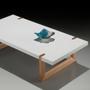 Imagem de Mesa de Centro Zurique Univ Retangular 120 cm Tampo Madeira Branca Base Madeira Amêndoa