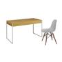 Imagem de Mesa de Escritório Industrial Malta Canela 137x53cm Base Ferro Branco com 1 Cadeira Branca Eames Eif