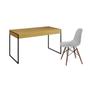 Imagem de Mesa de Escritório Industrial Malta Canela 137x53cm Base Ferro Preto com 1 Cadeira Branca Eames Eiff