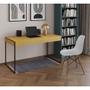 Imagem de Mesa de Escritório Industrial Malta Canela 137x53cm Base Ferro Preto com 1 Cadeira Branca Eames Eiff