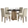 Imagem de Mesa de jantar 120cm Ambiente Isabela com Vidro Imbuia Preto e 4 Cadeiras Amanda Imbuia Veludo Nude  New Ceval