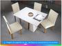 Imagem de Mesa de Jantar 4 Cadeiras Retangular Off White Imbuia e Pastel Tampo de MDF com Vidro Viero Roma