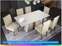 Imagem de Mesa de Jantar 6 Cadeiras Retangular Off White Imbuia e Pastel Tampo de MDF com Vidro Viero Roma
