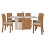 Imagem de Mesa de Jantar 6 Lugares Astrid Athenas com Vidro Amêndoa Clean/Off White/Linho Rinzai Bege - Móveis Lopas