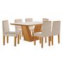 Imagem de Mesa de Jantar 6 Lugares França com Vidro Castanho/Cinamomo/Suede Creme - Lj Móveis