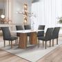 Imagem de Mesa de Jantar 6 Lugares Stella Canela com Vidro Ripado Chocolate/Off White/Boucle Cinza - Cel Móveis