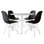 Imagem de Mesa de Jantar com 4 Cadeiras Pretas Eames Eiffel Tampo Redondo Branco 110cm Base Ferro Branco