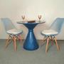 Imagem de Mesa de Jantar Cone Ampulheta 70 cm Tampo Laqueado Azul  Base Azul