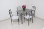 Imagem de Mesa de Jantar de cozinha com 4 Cadeiras tampo Granito verdadeiro M-RI 1.00m em aço cor Craqueada POP assento Flores branco