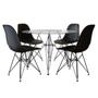 Imagem de Mesa de Jantar Eames Eiffel de Ferro Preto Tampo Redondo Vidro 110cm com 4 Cadeiras Pretas
