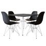 Imagem de Mesa De Jantar Eames Eiffel Quadrada 90cm Preta Com 4 Cadeiras Pretas Base Ferro Branco