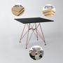 Imagem de Mesa de Jantar Eames Eiffel Quadrada Preta 90cm com 4 Cadeiras Brancas Base Ferro Cobre