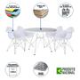 Imagem de Mesa de Jantar Eames Eiffel Redonda Branca 90cm com 4 Poltronas Brancas Ferro Branco