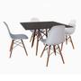 Imagem de Mesa de Jantar Eames Eiffel Wood Quadrada Preta 90cm Base Madeira Maciça com 4 Cadeiras Brancas