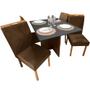Imagem de Mesa de Jantar Helo 90x90cm em Linho com 4 Cadeiras California Poliman Cor Mel Grafite com Assento Marrom