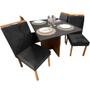 Imagem de Mesa de Jantar Helo 90x90cm em Linho com 4 Cadeiras California Poliman Cor Mel Grafite com Assento Preto