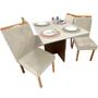 Imagem de Mesa de Jantar Helo 90x90cm em Linho com 4 Cadeiras California Poliman Cor Mel Off White com Assento Bege