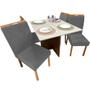 Imagem de Mesa de Jantar Helo 90x90cm em Linho com 4 Cadeiras California Poliman Cor Mel Off White com Assento Grafite