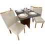 Imagem de Mesa de Jantar Helo 90x90cm em Veludo com 4 Cadeiras California Poliman Cor Mel Grafite com Assento Bege