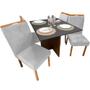 Imagem de Mesa de Jantar Helo 90x90cm em Veludo com 4 Cadeiras California Poliman Cor Mel Grafite com Assento Prata