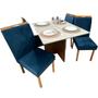 Imagem de Mesa de Jantar Helo 90x90cm em Veludo com 4 Cadeiras California Poliman Cor Mel Off White com Assento Azul