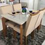 Imagem de Mesa de Jantar Londrina 120x80cm com 4 Cadeiras Rufato Cor Imbuia Off White com Tecido Bege