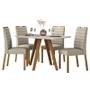 Imagem de Mesa de Jantar Mariah 120x80 cm com Vidro Ype Off White e 4 Cadeiras Mariana Veludo Nude  New Ceval