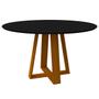 Imagem de Mesa De Jantar Para 4 ou 6 Lugares Tampo Redondo Com Vidro 1,35m Vitoria Madeira Maciça Cor Ypê Preto New Ceval