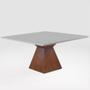 Imagem de Mesa de Jantar Quadrada Trapézio de Madeira com Tampo de Vidro