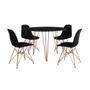 Imagem de Mesa de Jantar Redonda 90cm Preta Clips 3 Pés com 4 Cadeiras Eames Eiffel Pretas Base Cobre