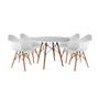 Imagem de Mesa de Jantar Redonda Eiffel Eames em Madeira 110cm Branca com 4 Poltronas Brancas
