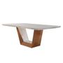 Imagem de Mesa de Jantar Retangular com Tampo de Vidro Rubi I Off White e Imbuia 220 cm