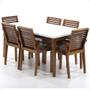 Imagem de Mesa de Jantar Retangular Luiza 160cm Branca com 6 Cadeiras em Madeira Isabela - Natural